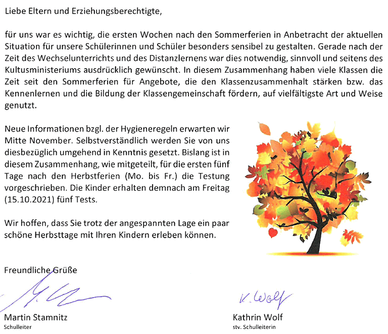 Elternbrief: Herbstgruß