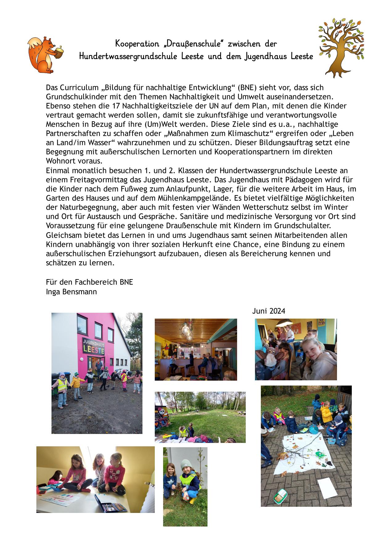 Kooperation 'Draußenschule' zwischen Hundertwassergrundschule und Jugendhaus Leeste