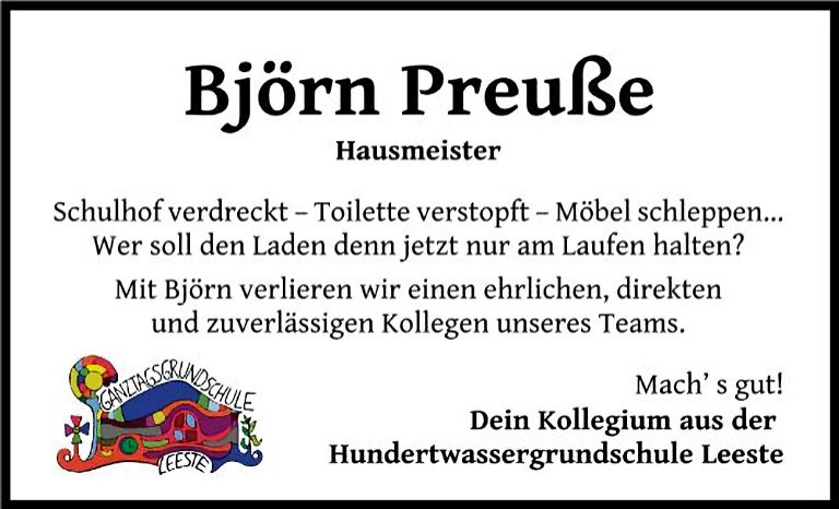 Abschied Hausmeister Björn Preuße