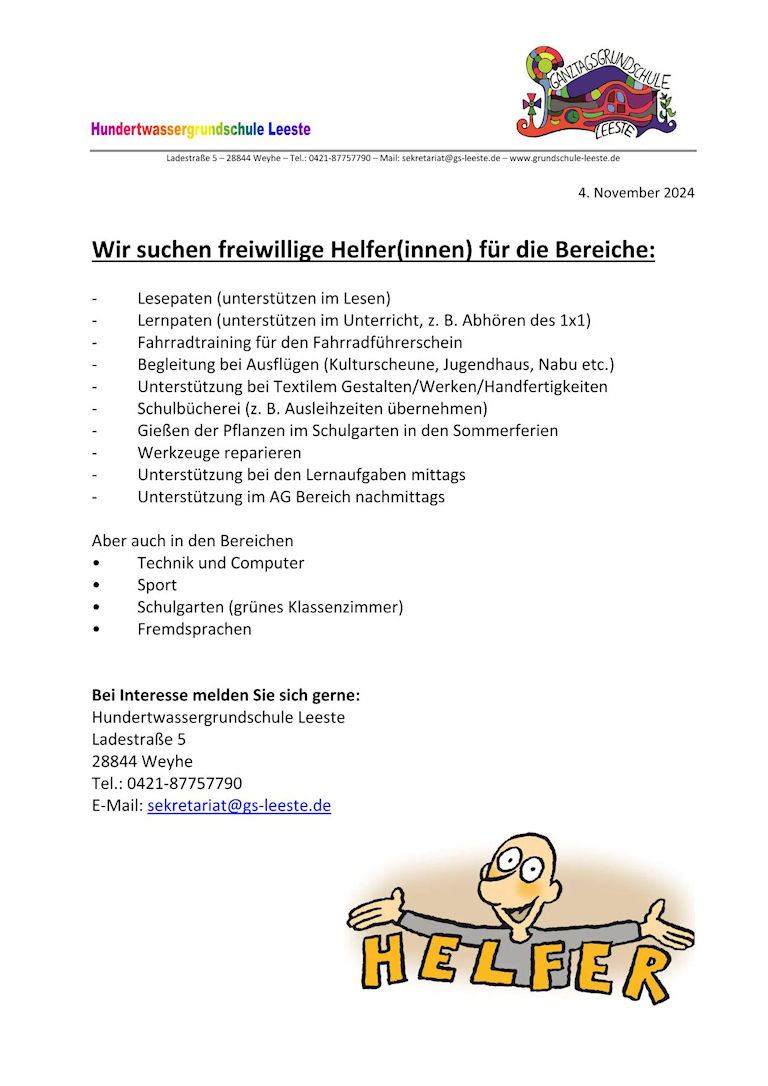 Freiwillige Helfer(innen) gesucht