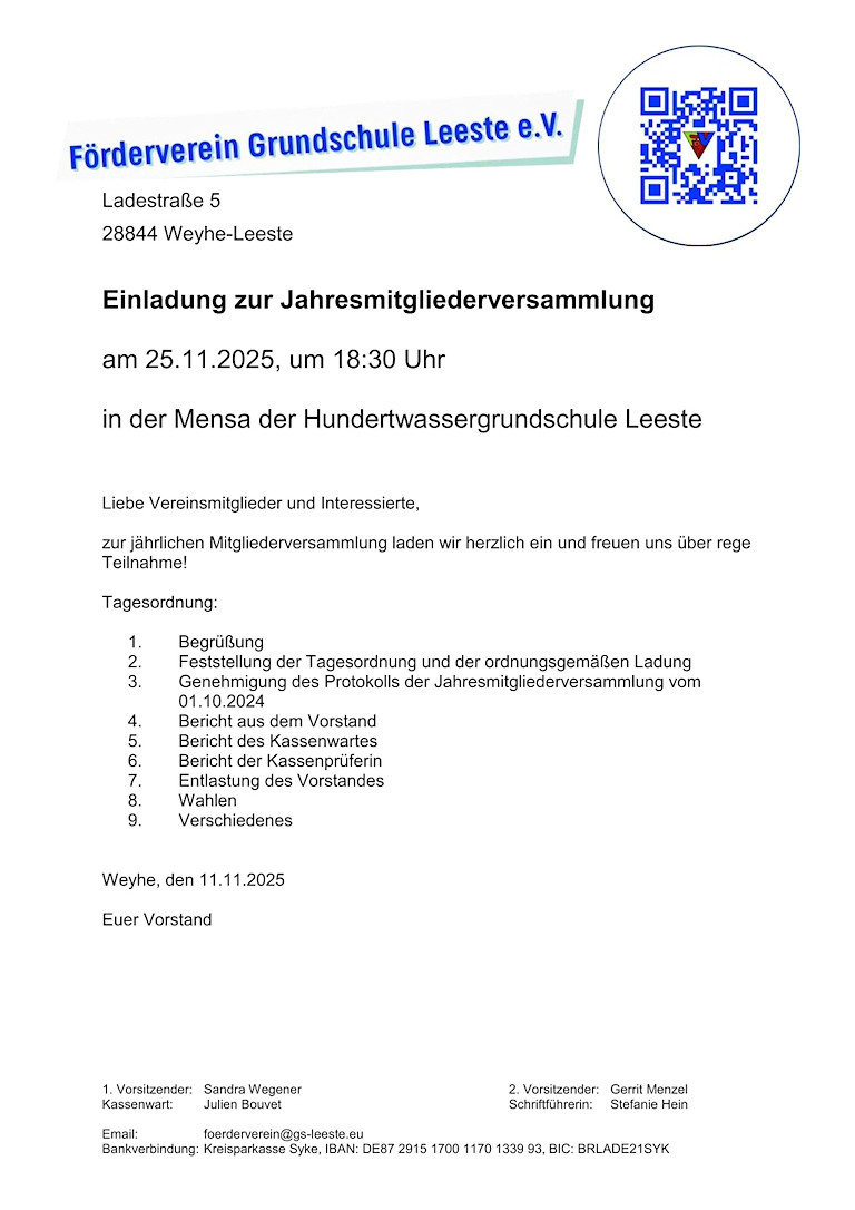 Förderverein: Einladung zur Jahresmitgliederversammlung 2025